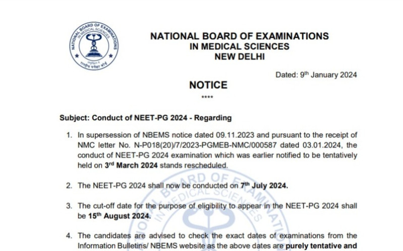 Exam schedule NEET PG-2024